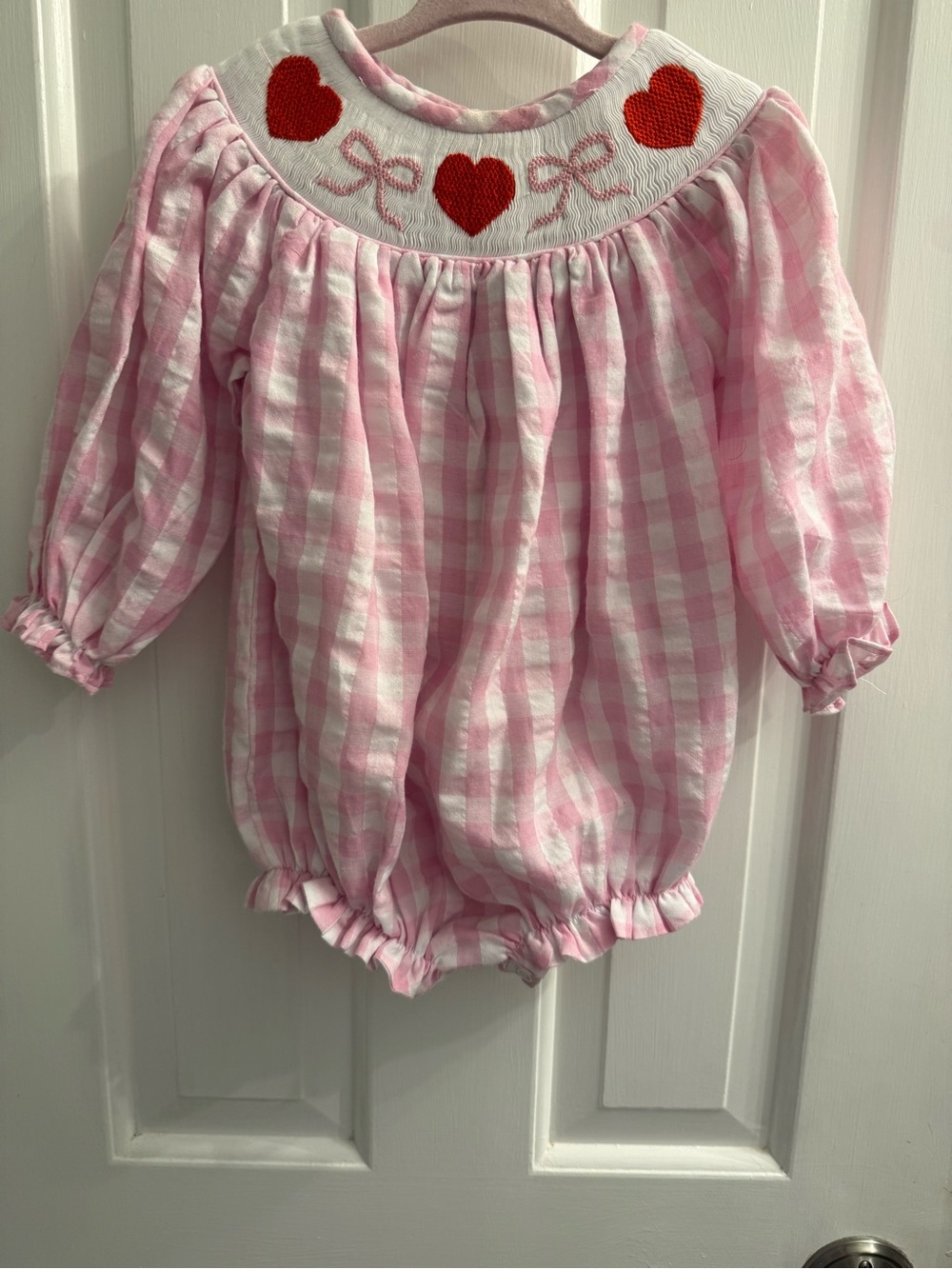 Lillie & Lilah Pink Gingham Heart Bow Bubble Romper 9 Months